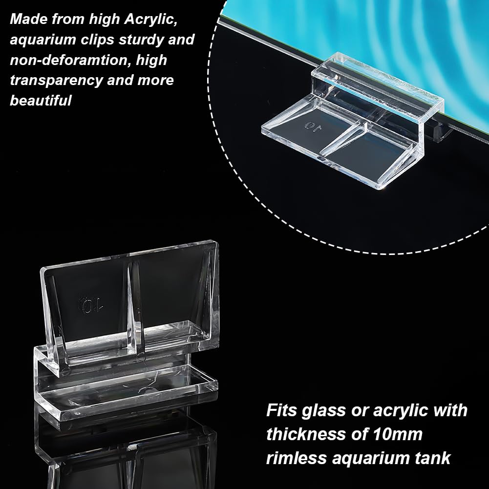 OLYCRAFT 20 Pcs Clear Aquarium Lid Clips - 10mm Acrylic Cover Clips for Rimless Glass Canopy, Fish Tank Support Holders - Perfect for Securing Acrylic Covers on Freshwater/Saltwater Aquariums