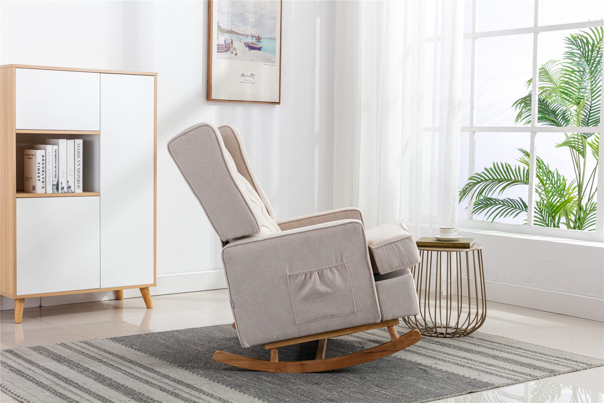 Modern Tufted Wingback Rocking Chair - Nursery Accent Chair & Baby Upholstered Glider Rocker for Bedroom, Living Room, Study | Blue & Beige Options | Perfect for Nursing, Reading & Relaxing