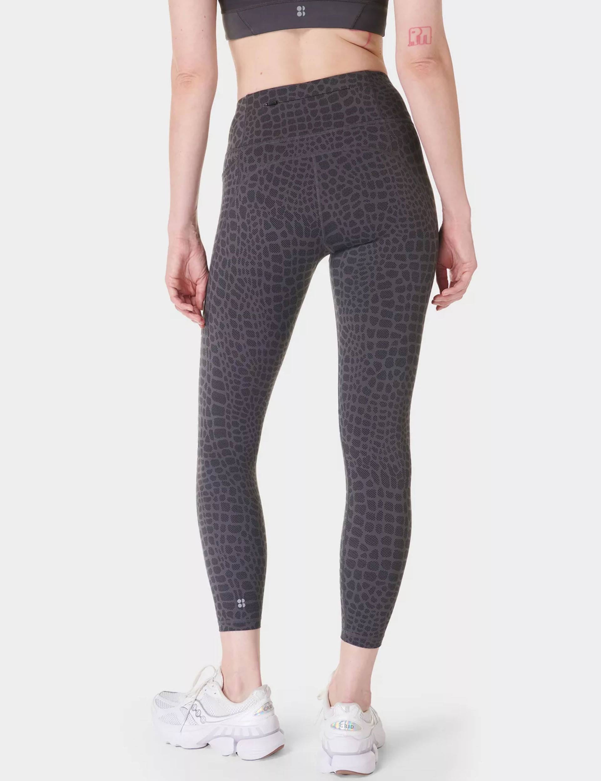 Power 7/8 Gym Leggings for Women - High Waist Grey Croc Halftone Print Workout Leggings - Yoga, Running & Training Activewear