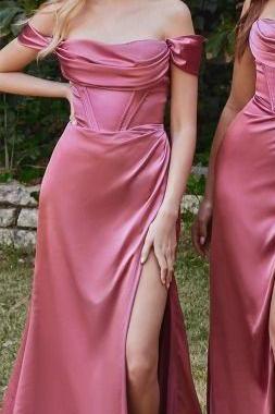 Luxury Off-the-Shoulder Corset Gown - Mauve Rose Satin Formal Dress for Prom, Evening Gala & Special Occasions