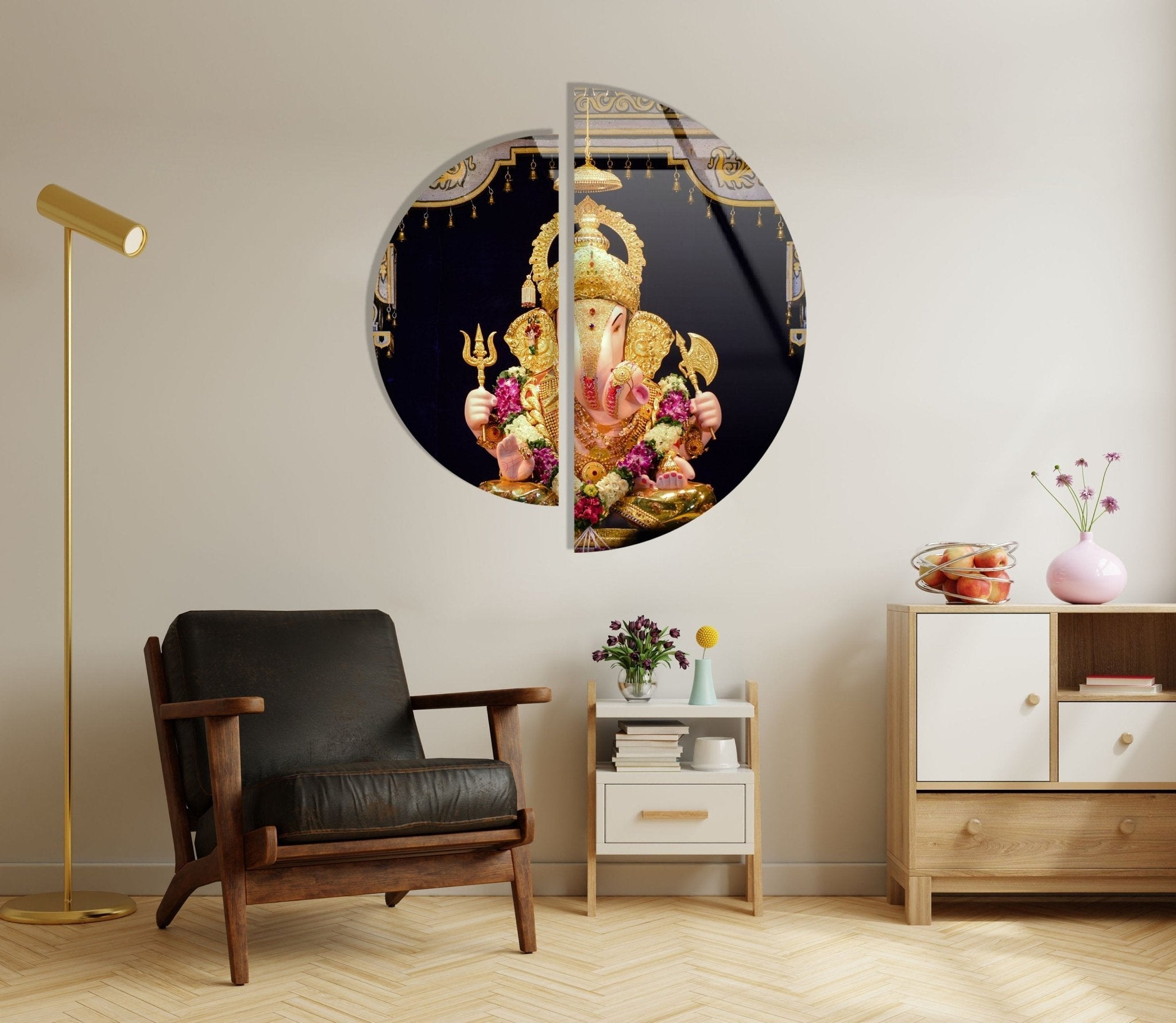 2 Piece Hindu God Ganesha Statue Glass Wall Art Decor for Home & Office - Elegant Religious Wall Hanging for Pooja Room, Meditation Space, and Spiritual Gift
