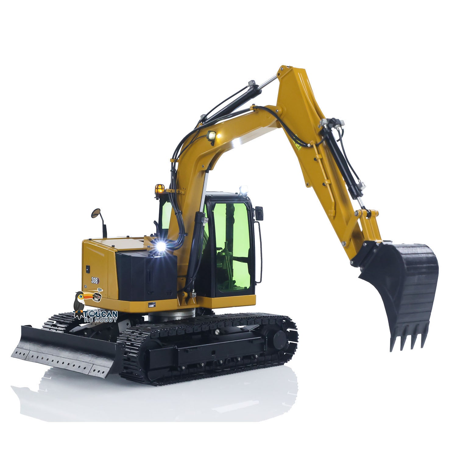 1/14 Scale Metal RC Hydraulic Excavator - C308 Radio Controlled Construction Vehicle with Flysky ST8 Transmitter & RTR Model - Perfect for Construction Simulation, Backyard Digging & RC Hobby Enthusiasts