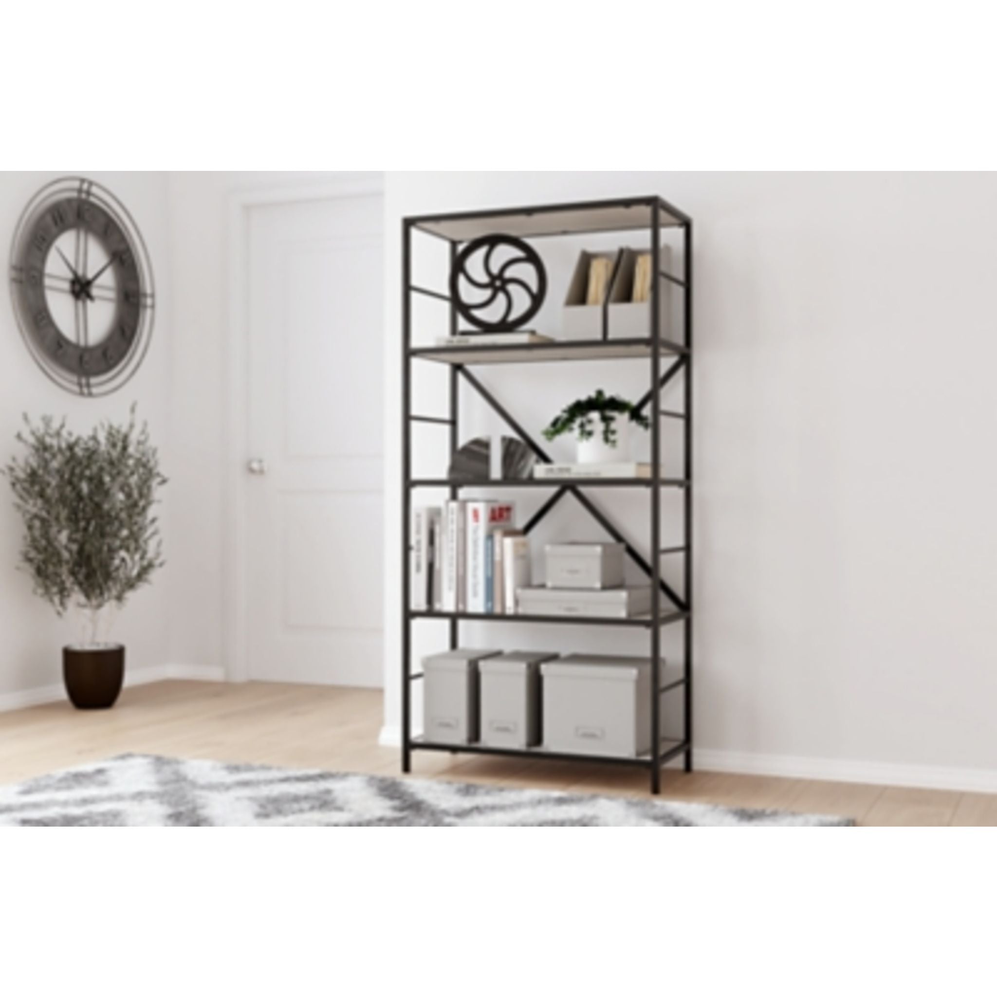 Bayflynn 5-Shelf Bookcase - White & Black Modern Bookshelf for Home Office, Living Room, Bedroom - Sturdy Wooden Storage Shelf for Books, Decor, and Organizing