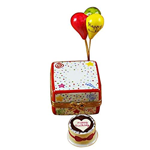 Authentic Limoges Porcelain Figurine from France - Birthday Cake with Balloons & Confetti Decoration | Perfect for Collectors, Gift Giving & Home Decor