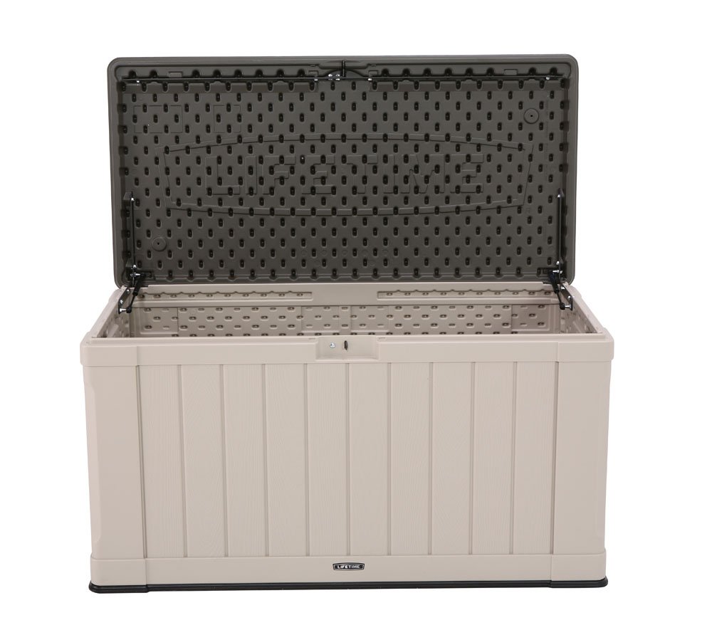 LIFETIME 60186 Heavy-Duty 116 Gallon Outdoor Storage Deck Box - Weather-Resistant Plastic Deck Box for Patio Furniture Cushions, Pool Toys & Garden Tools - Desert Sand/Brown