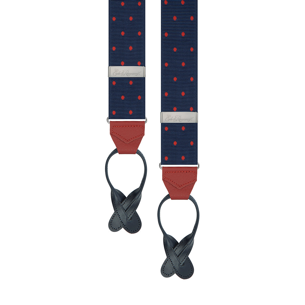 Navy and Red Suspenders for Men - Adjustable Web Braces with Metal Clips - Perfect for Formal Wear, Vintage Style & Cosplay Outfits