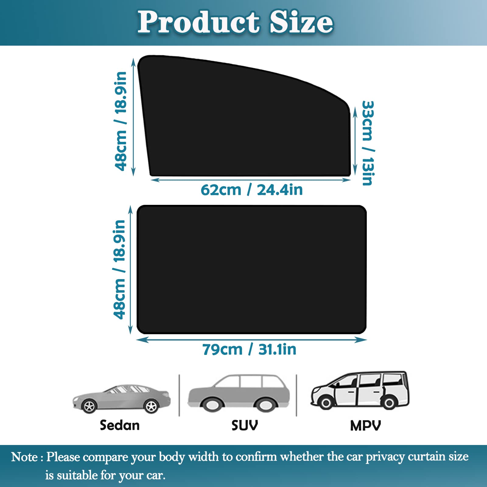 Universal Magnetic Car Side Window Sun Shades - 4pcs Blackout Curtains for Baby Privacy & UV Protection | Perfect for Sleeping, Camping & Road Trips