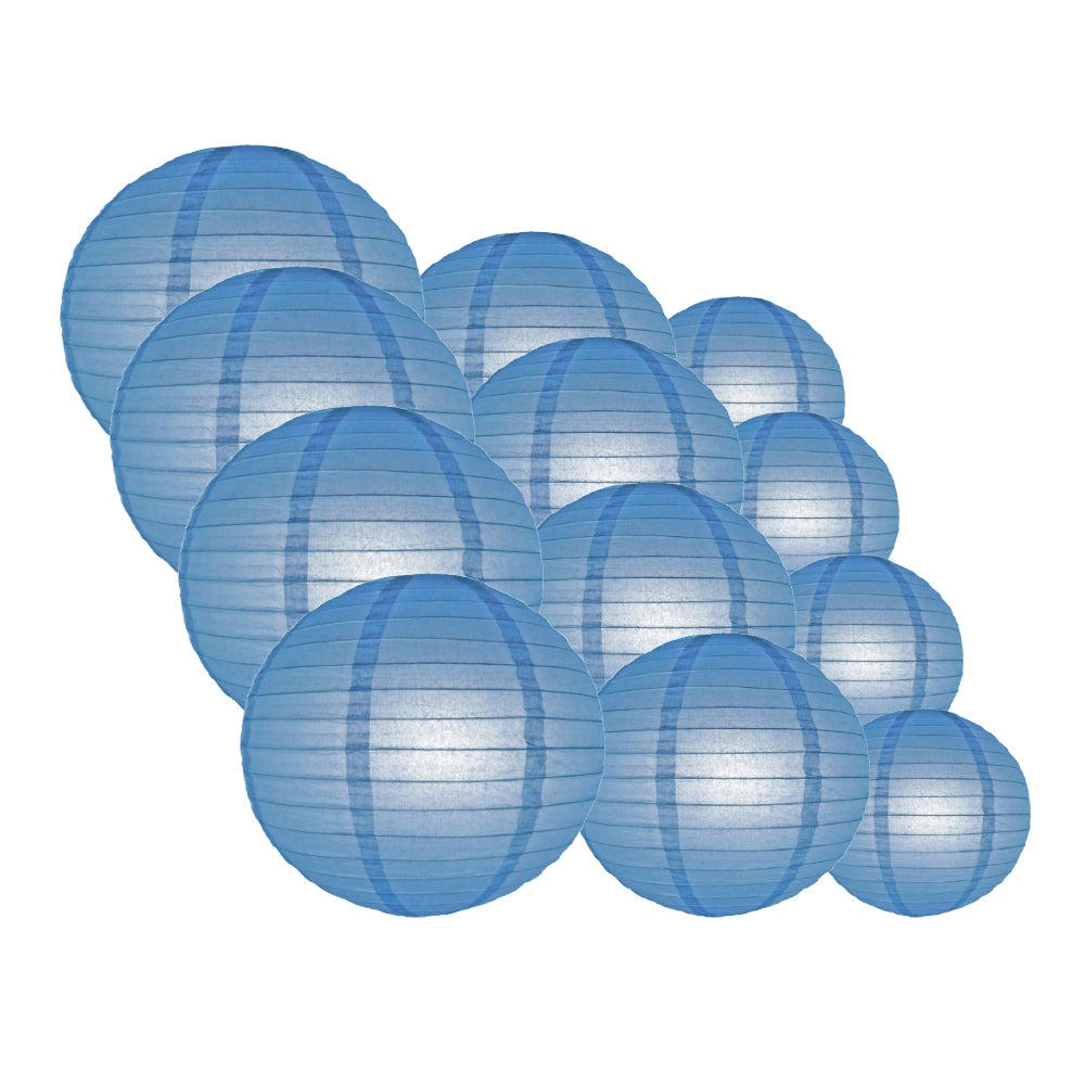 12-Piece Periwinkle & Astra Blue Chinese Paper Lantern Set - 12/10/8 Inch Hanging Wedding & Party Decorations - Perfect for Asian-Themed Events, Birthday Parties, and Festival Decor