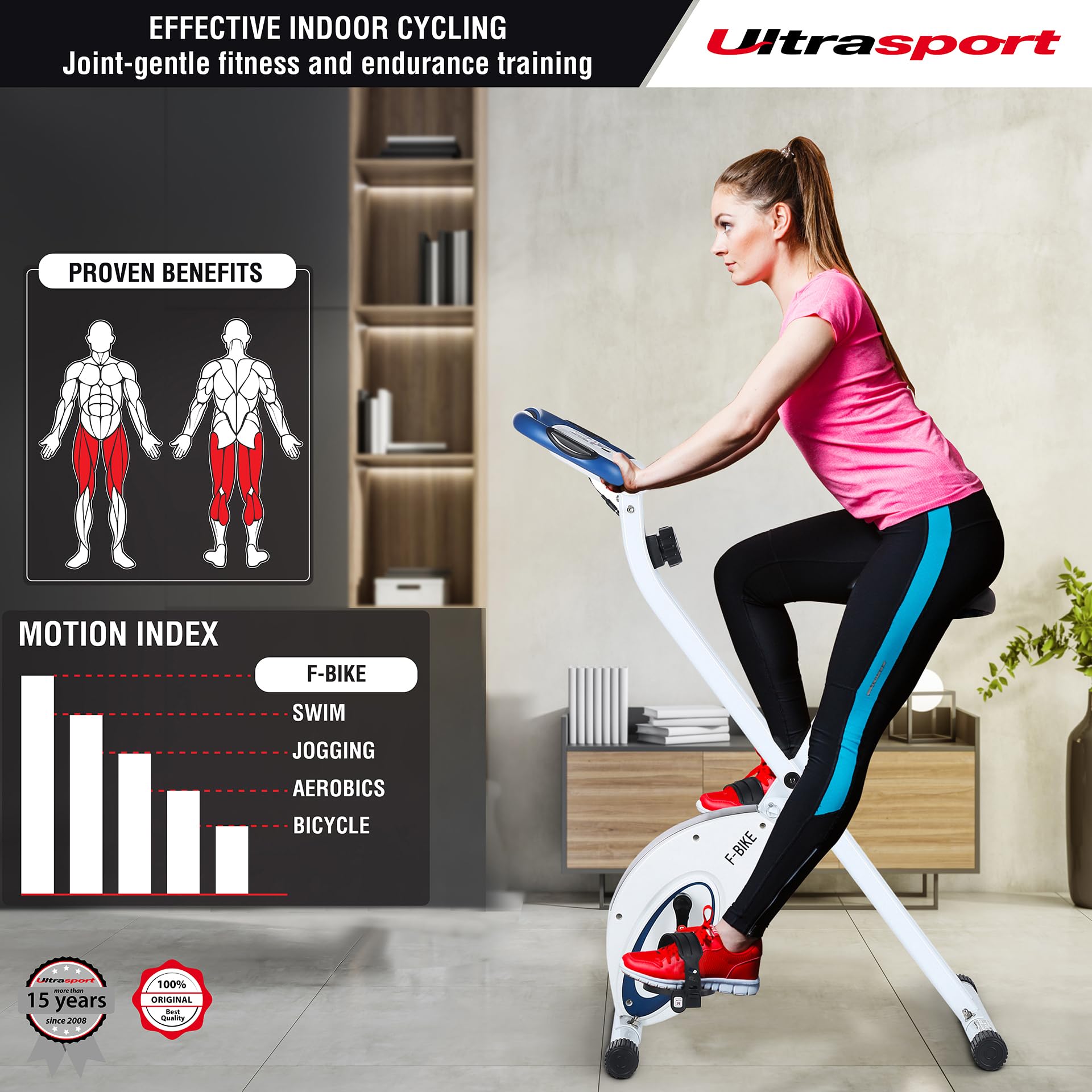 F-Bike Indoor Cycling Bike - Foldable Exercise Bike with LCD Display & Hand Pulse Sensors - Adjustable Resistance Levels - Easy Assembly - Perfect for Home Gym, Cardio Workouts & Senior Fitness