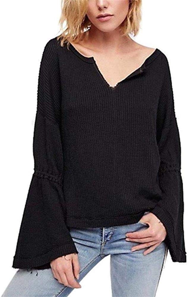 Arlita Women's V Neck Waffle Knit Shirt Blouse - Batwing Bell Sleeve Pullover Sweater for Women | Casual Office Wear, Fall Winter Layering, Date Night Outfits