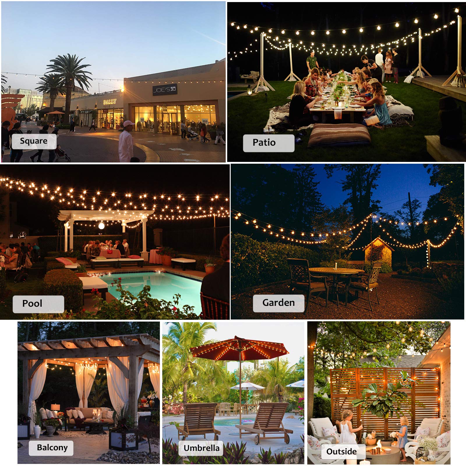 DAMAING 100FT Outdoor String Lights with 52 Dimmable G40 Shatterproof LED Bulbs - Waterproof Connectable Patio Lights for Backyard, Garden, Wedding & Party Decor - 2700K Warm White Glow