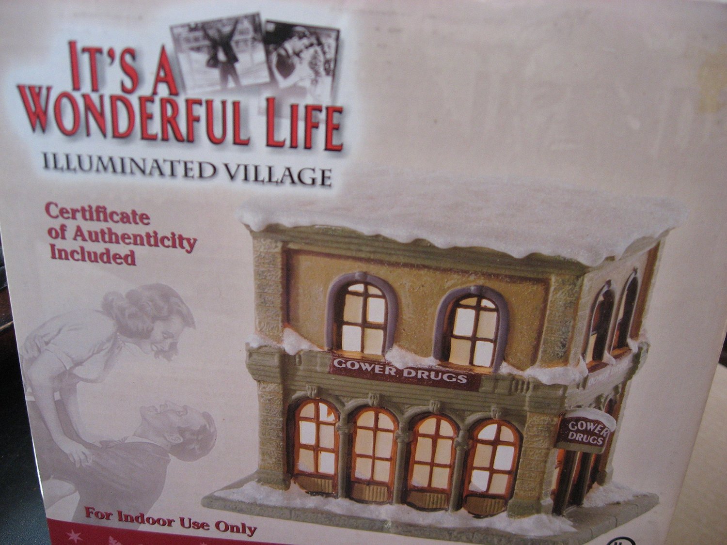 It's a Wonderful Life Illuminated Village Series I Gower Drugs - Christmas Collectible Light-Up Display for Holiday Home Decor & Gift Giving