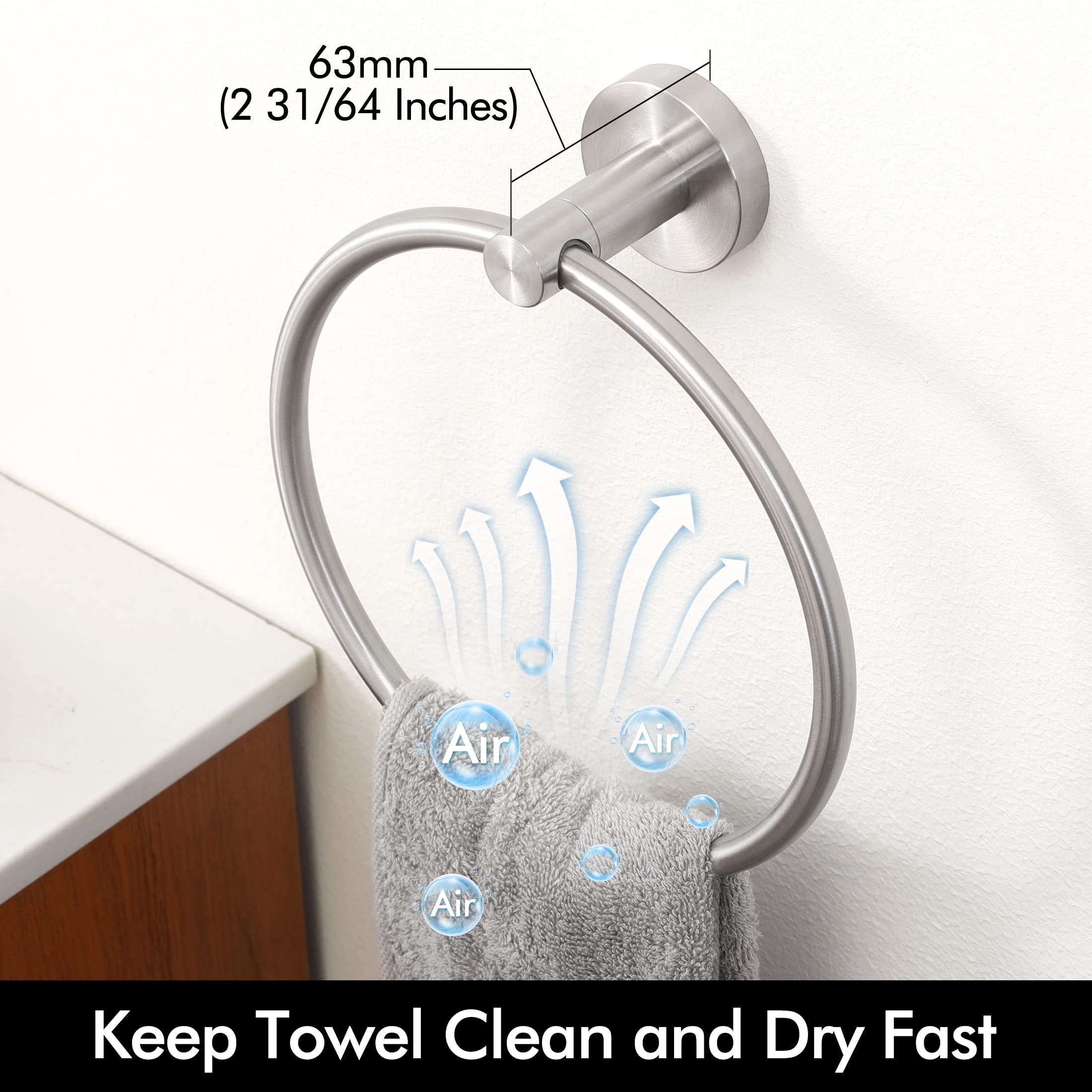 KES Stainless Steel Towel Ring for Bathroom - Wall Mount Hand Towel Holder with Brushed Finish (SUS304, Round Design A2180DG-2) - Perfect for Bathrooms, Kitchens & Powder Rooms