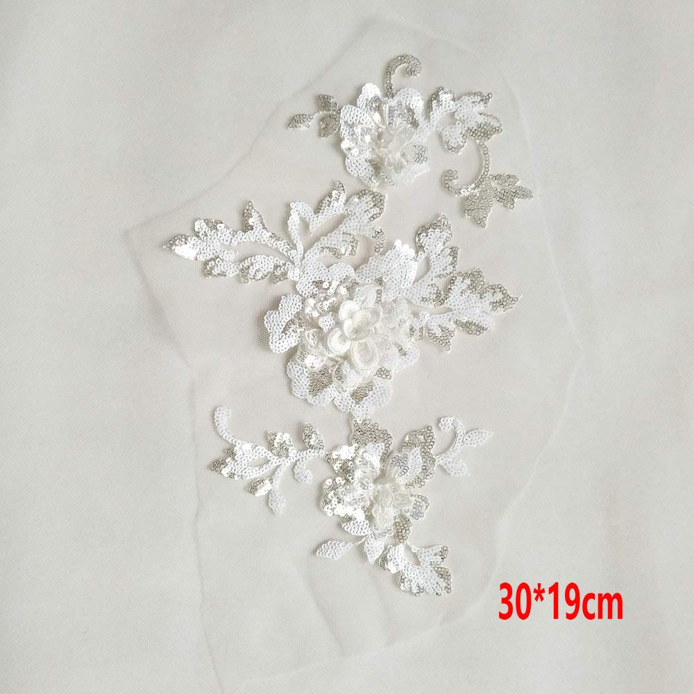 3D Embroidery Sequins Rose Patches - DIY Sewing Appliques for Garment Decoration - White Rose Applique for Dresses, Costumes & Performance Wear - Perfect for DIY Fashion, Dance Costumes and Wedding Dress Embellishments