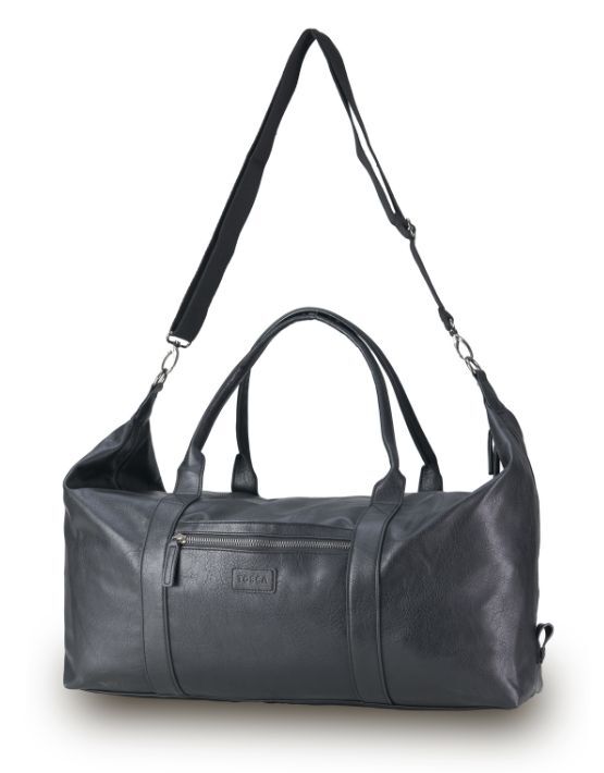Premium Vegan Leather Duffle Bag for Travel & Gym - Tosca VG012 Black - Stylish Carry-On for Business Trips & Weekend Getaways