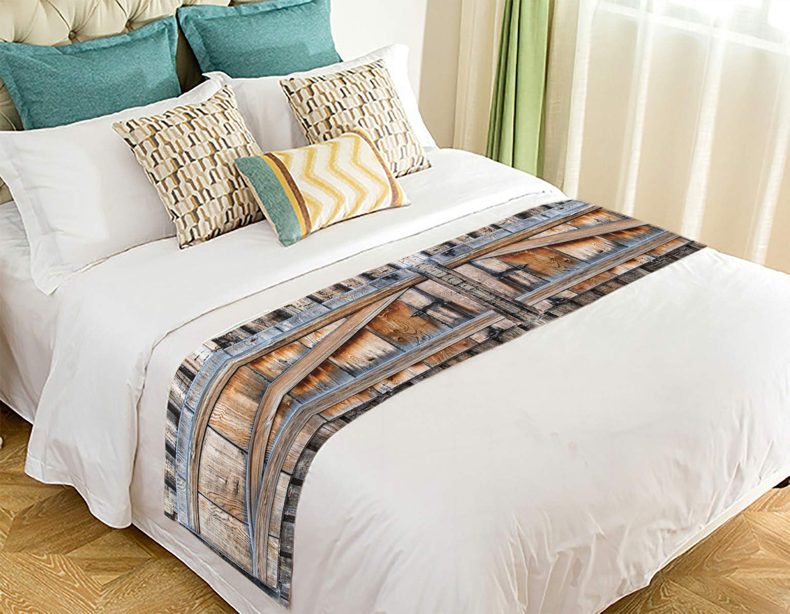 Vintage Wooden Shutters Wall Decor - 20x95 Inch Rustic Bed Runner & Scarf for Farmhouse Bedroom Decor - Perfect for Farmhouse, Cottage, or Coastal Style Homes