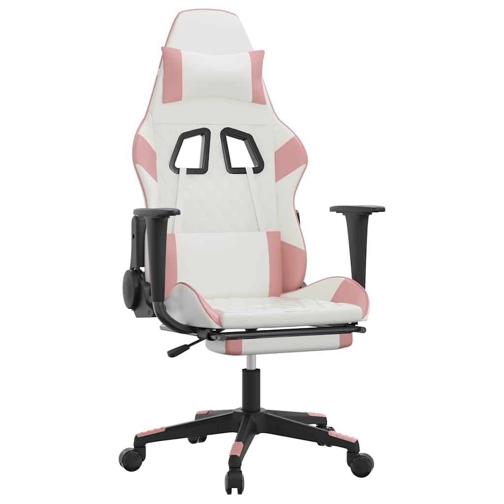 Ergonomic Massage Gaming Chair with Adjustable Footrest - White & Pink Faux Leather Recliner for PC/Console Gamers (16.55 lbs) - Perfect for Home Office, Gaming Setup & Relaxation