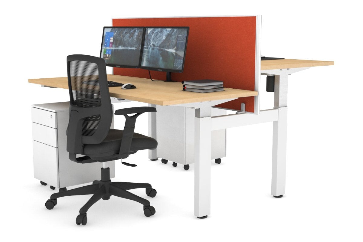 Adjustable 2-Person H Bench Workstation - White Frame (1200L x 700W) - Perfect for Office, Home Office & Co-Working Spaces