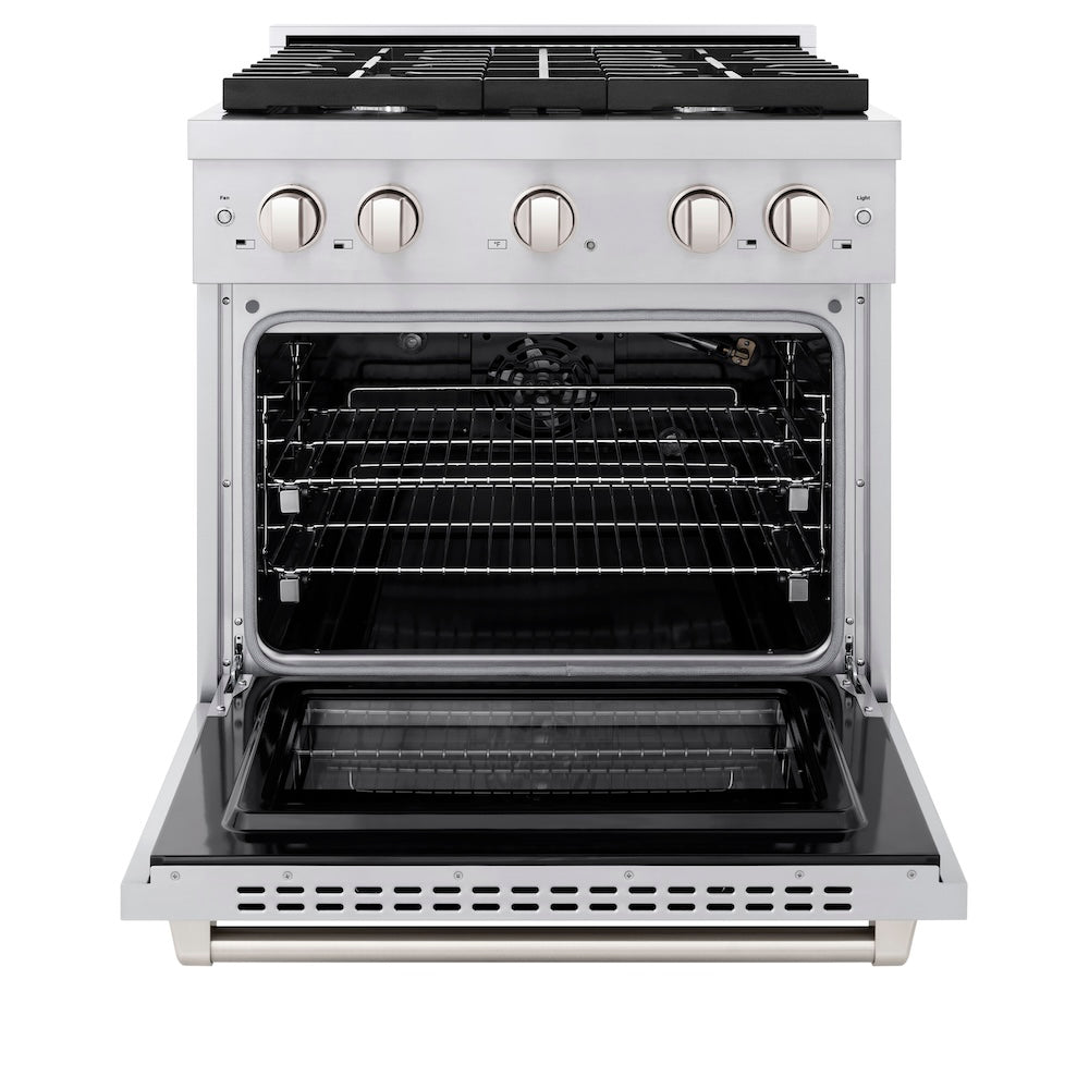 ZLINE 30 Inch Stainless Steel Gas Range with Over The Range Microwave - Traditional Handle Kitchen Package (2KP SGROTRH30) | Perfect for Modern Home Cooking & Small Space Kitchens