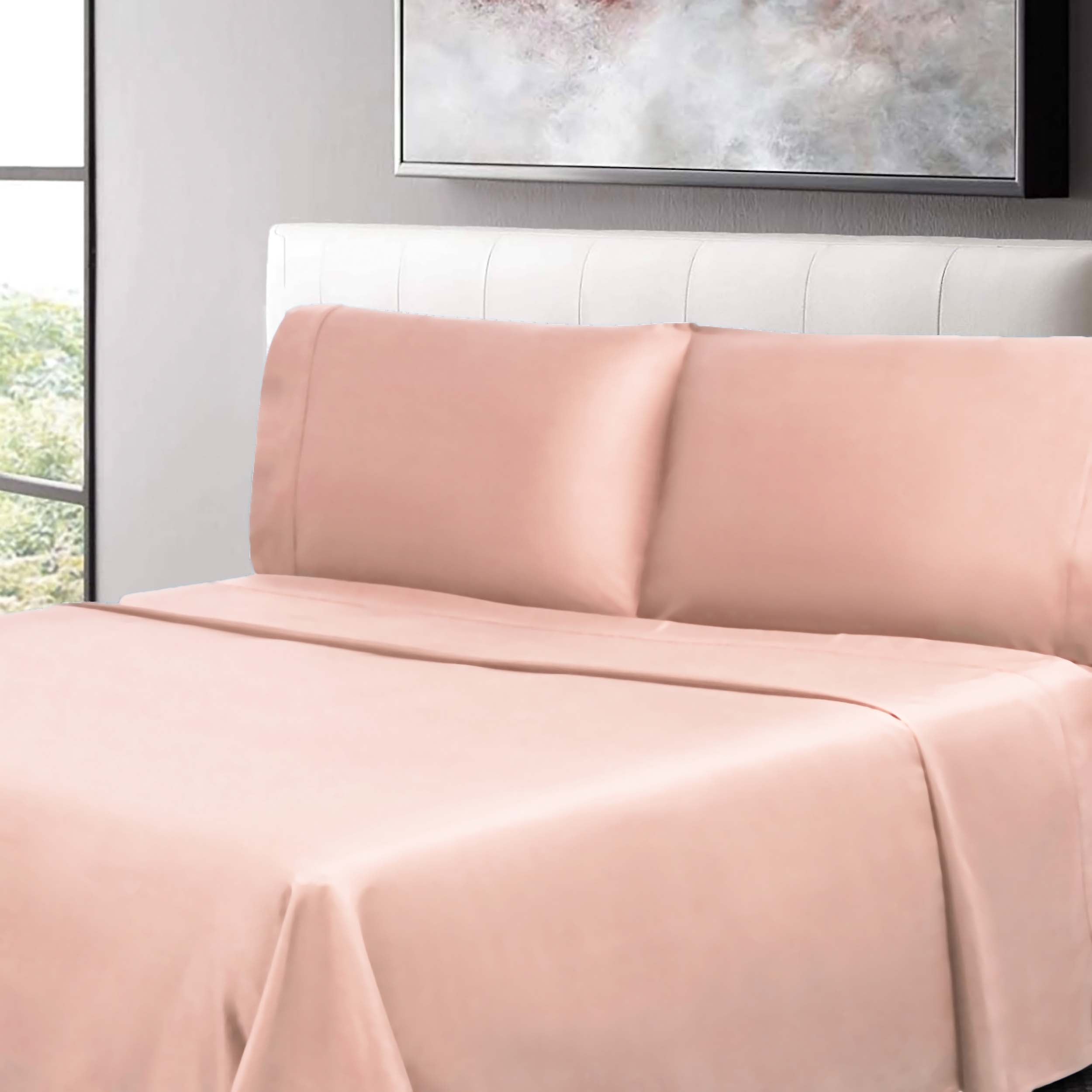 300 Thread Count Cotton Percale Solid Deep Pocket Bed Sheet Set - Queen Size, Soft & Breathable Luxury Sheets for Comfortable Sleep - Perfect for Master Bedroom, Guest Room or Vacation Home