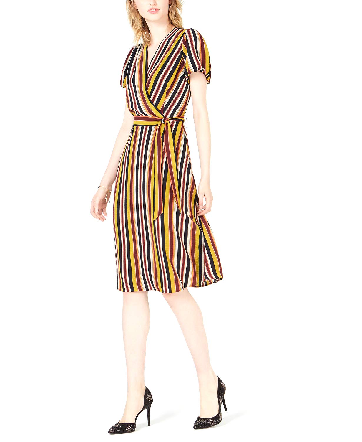 Bar III Women's Striped Wrap Dress - Flattering A-Line Summer Midi Dress for Casual, Office & Date Night | Plus Size Options Available