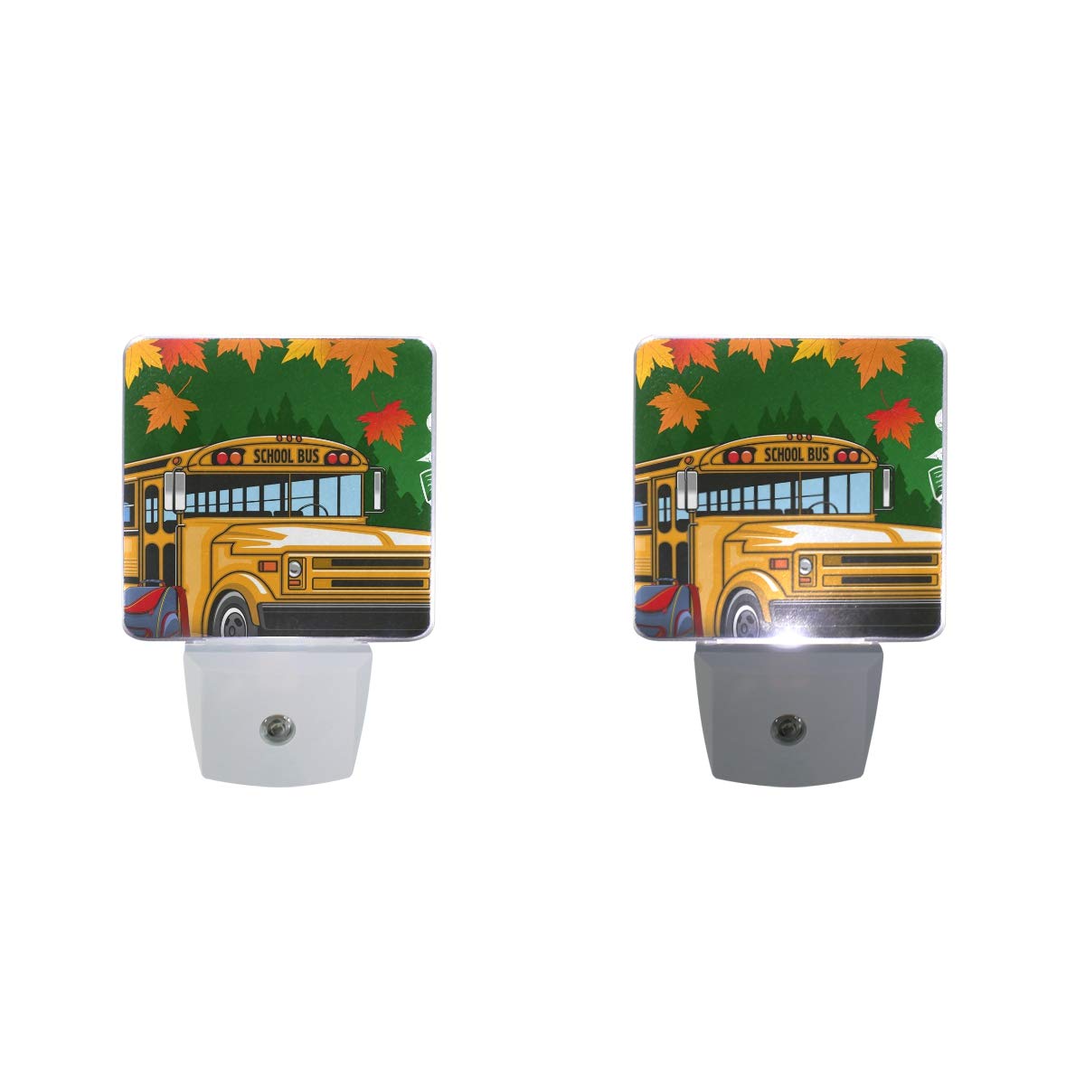WIHVE Plug-in LED Night Light with Dusk to Dawn Sensor - 2 Pack Maple Leaf School Bus Design Desk Lamp for Bedroom, Bathroom, Hallway & Stairway - Perfect for Kids' Rooms, Nighttime Safety & Cozy Ambiance