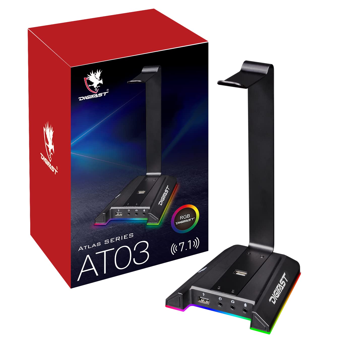 Atlas RGB Gaming Headset Stand with 2 USB Ports, Anti-Slip Base & 7 Color LED Modes - Perfect for PC, PS5, Xbox Setup & Streamer Battlestation