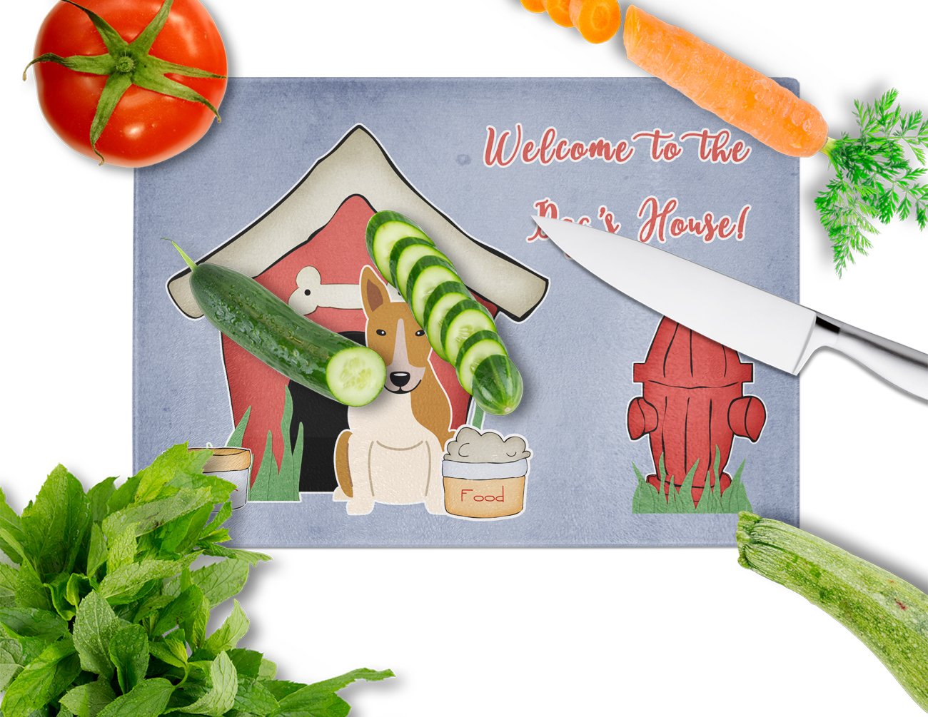 Bull Terrier Red & White Tempered Glass Cutting Board - Large Decorative Kitchen Chopping & Serving Board | Dog Lover Gift, Perfect for Food Prep, Charcuterie & Home Decor