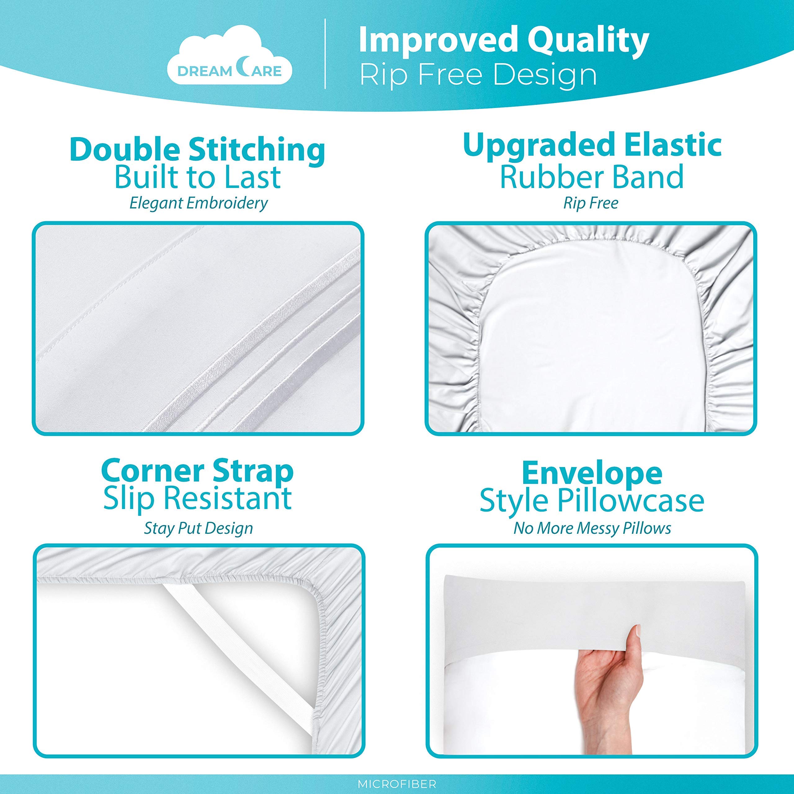 Cooling Full Size Bed Sheets Set - 6pcs Soft 100% Brushed Polyester with Side Pocket - Breathable & Durable for Hot Sleepers - Perfect for Summer Nights & Guest Rooms - White