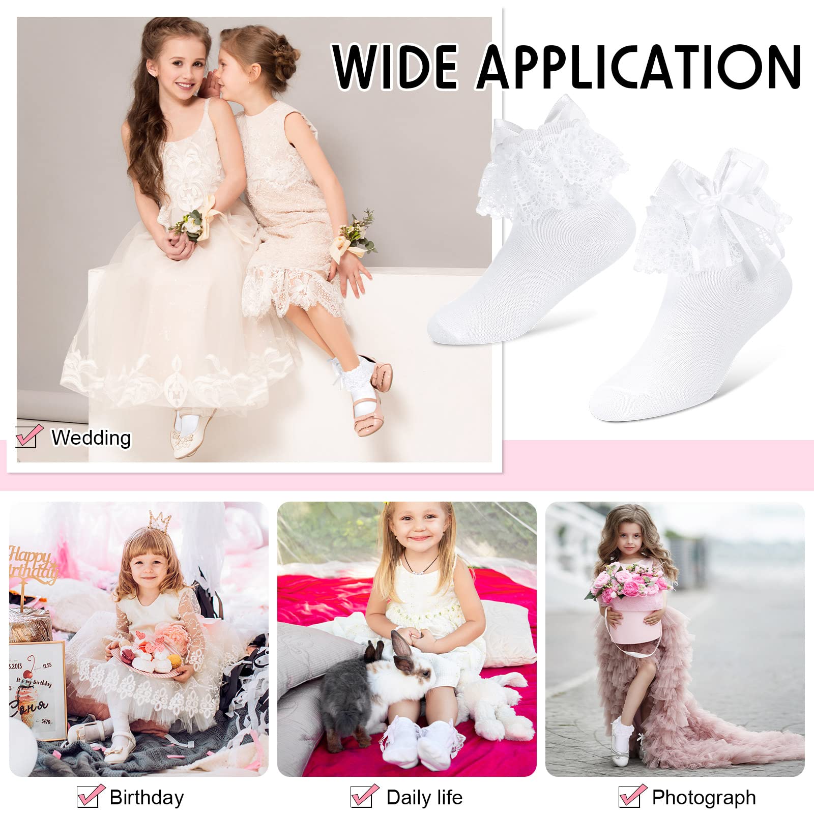 Girls White Lace Frilly Socks - Cute Vintage Communion & Christening Ankle Socks with Bows (Age 4-6) | Perfect for Special Occasions, Church Events & Photoshoots