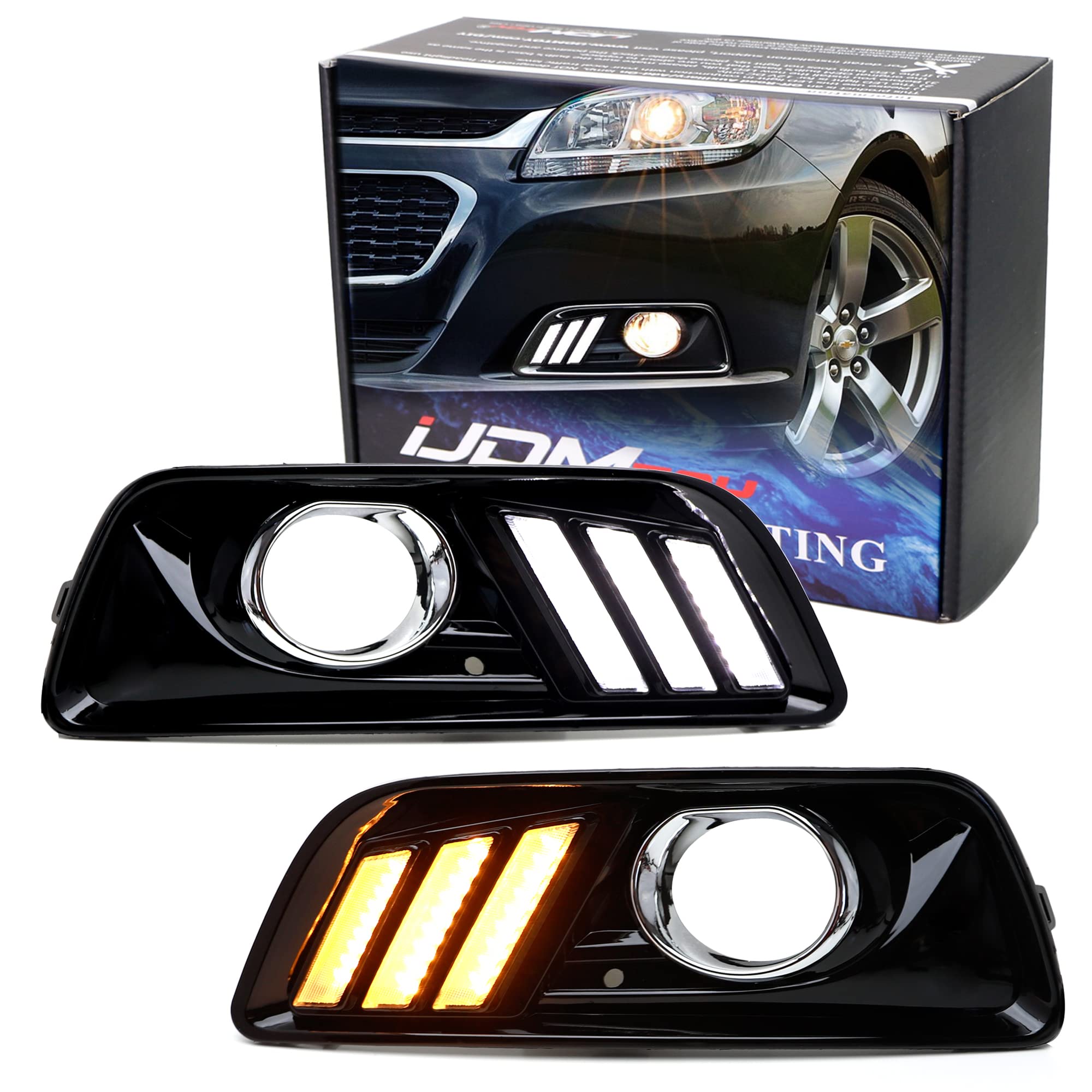 iJDMTOY Switchback LED Daytime Running Light Kit for 2013-2015 Chevrolet Malibu - White/Amber DRL Bezel Assembly with Module Box - 22 LED Lights - Easy Installation for Enhanced Visibility & Style (Perfect for Daily Commuting & Night Driving)