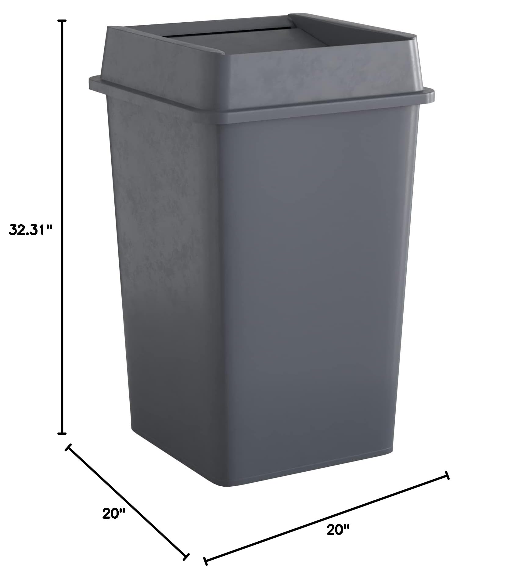 35 Gallon Grey Square Commercial Trash Can with Lid - Heavy Duty Waste Bin for Office, Restaurant, Kitchen & Outdoor Use