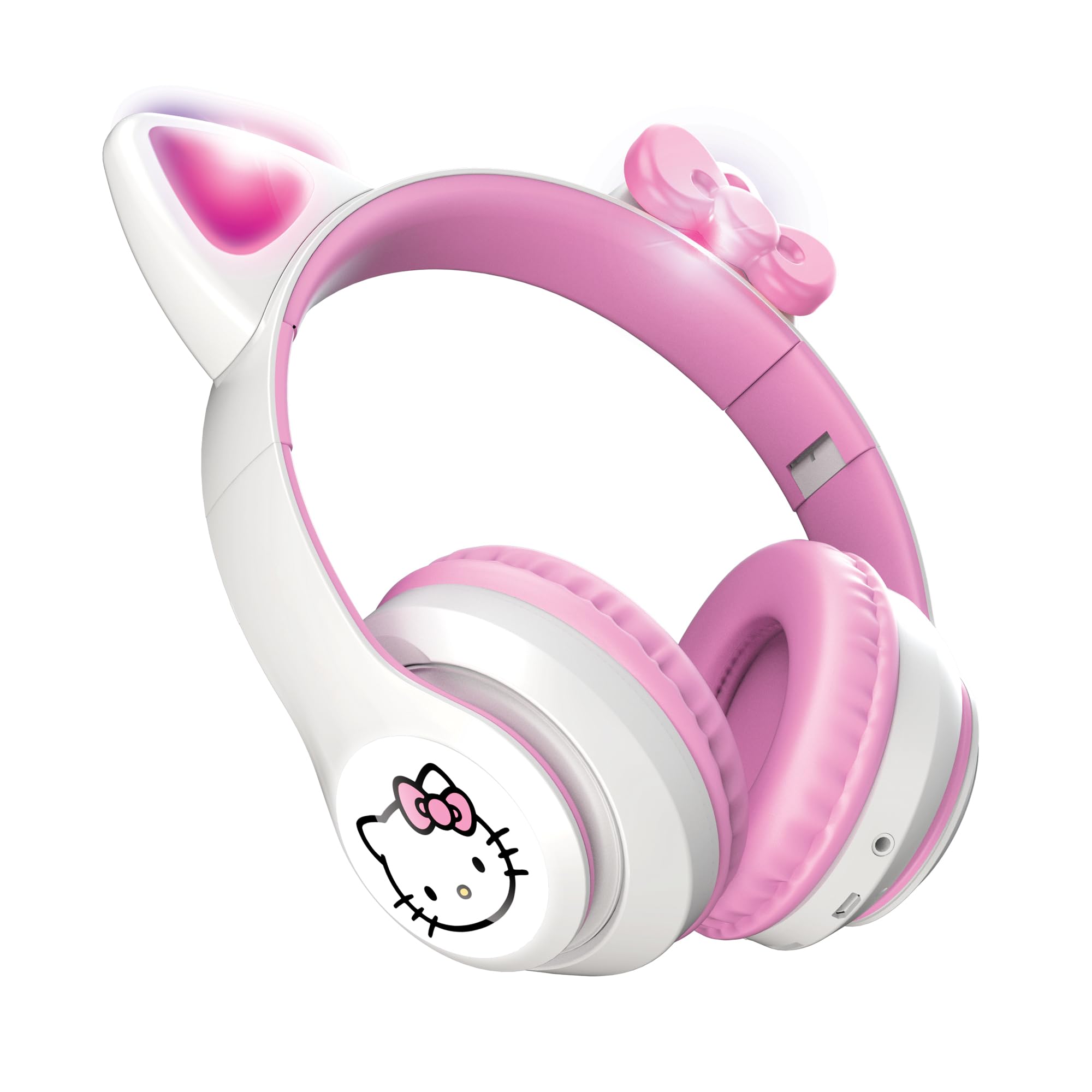 Hello Kitty Wireless Bluetooth Headphones with LED Light-Up Earcups - Foldable Design, Adjustable Headband, 8H Playtime - Cute Cat Ear Headphones for Kids & Adults (White) - Perfect for Anime Fans, Kawaii Lovers & Gift Giving
