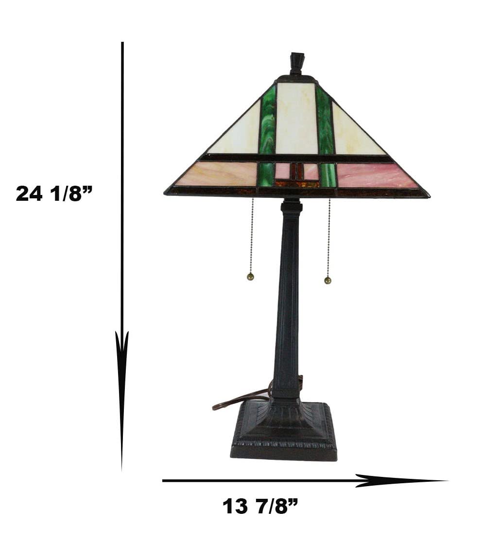 Frank Lloyd Wright Inspired Mission Style Pyramid Glass Shade Table Lamp with Wood Base - 24.5