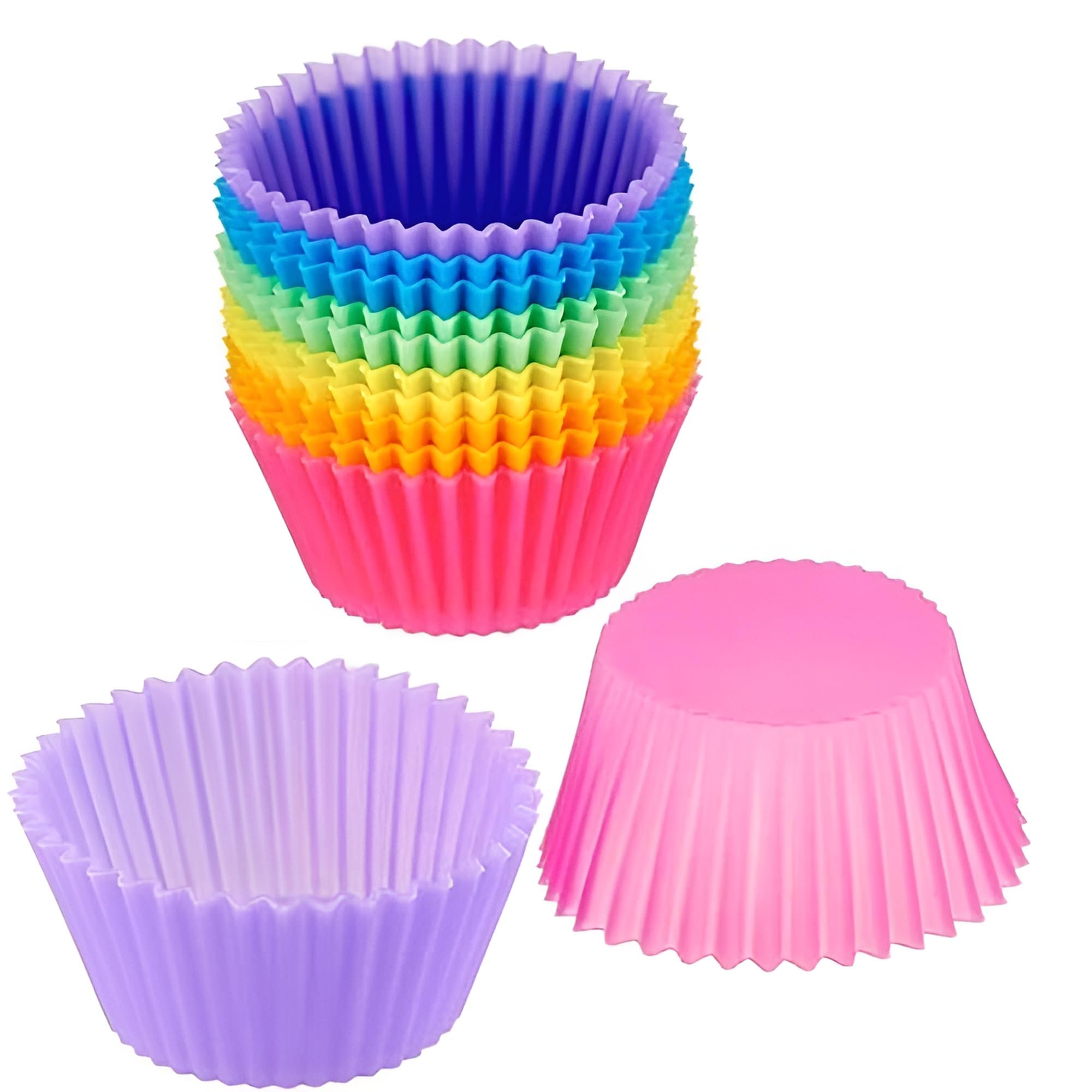 Flossymart Reusable Silicone Cupcake Liners - Non-Stick Baking Muffin Cupcake Molds, Standard Size, 6 Vibrant Colors (Set of 12) - Perfect for Baking Cupcakes, Muffins, Desserts & Party Treats