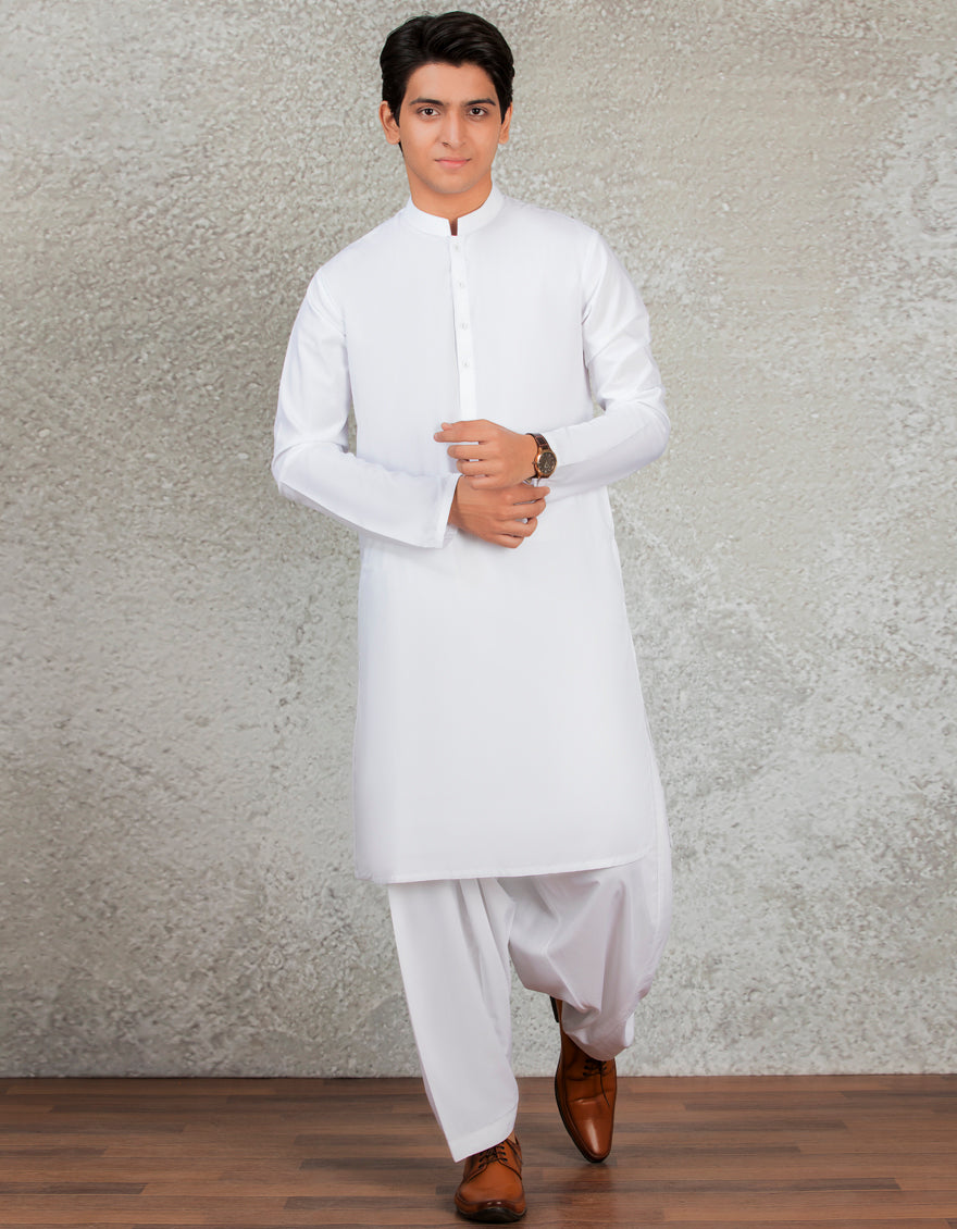 Premium Blended White Shalwar Kameez by J. Junaid Jamshed - Traditional Pakistani Outfit for Men, Wedding & Eid Celebrations