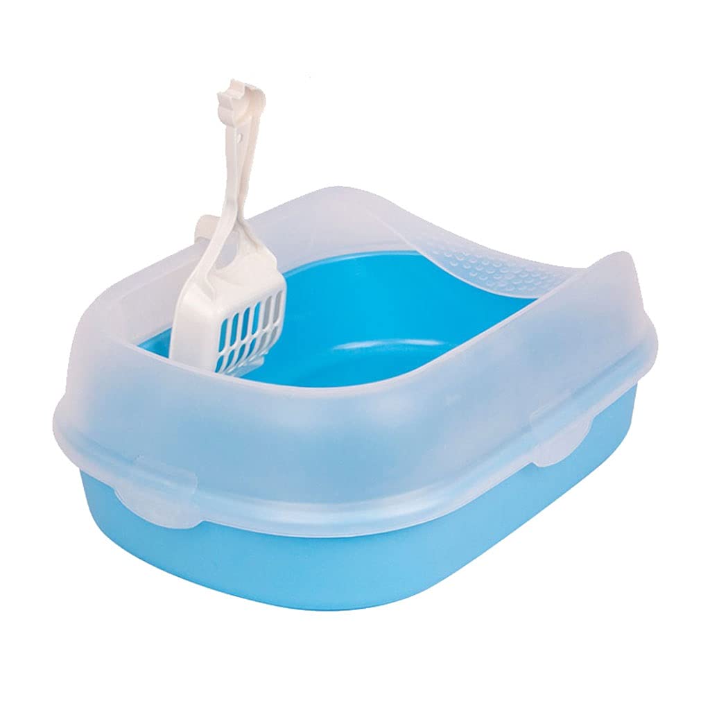 Self-Cleaning Cat Litter Box with Raised Sides - Semi-Enclosed Design, Splash-Proof, Extra Large Size - Includes Litter Scoop - Perfect for Multi-Cat Homes & Small Apartments (Blue)