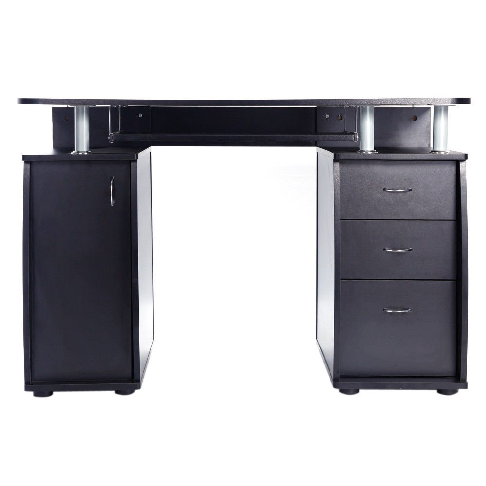 Ergonomic Computer Desk with Sliding Keyboard Tray - 3 Drawers & 2-Tier Shelves for Spacious Storage - Modern Workstation for PC, Laptop, Notebook - Perfect for Home Office, Dorm, Apartment - Space Saving Design for Reading, Writing & Working Comfortably