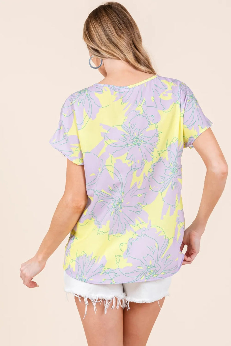 BOMBOM Floral Print Short Sleeve T-Shirt for Women - Casual Chic Summer Top for Outfits, Beach, and Date Nights