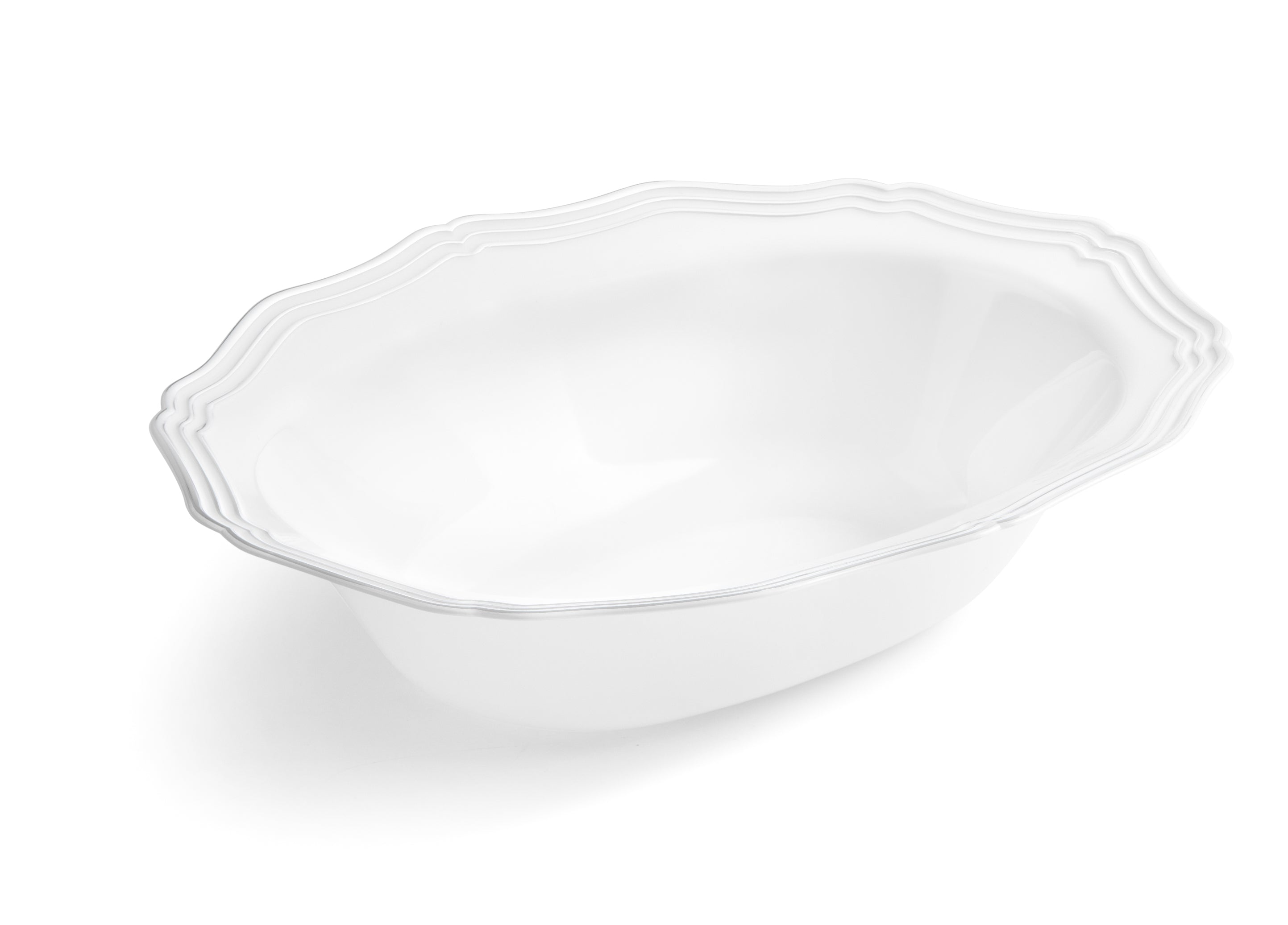 2-Pack White & Silver Oval Plastic Serving Bowls - Elegant Aristocrat Collection | Perfect for Party Snacks, Salad Bowls, and Home Decor Serving Dishes