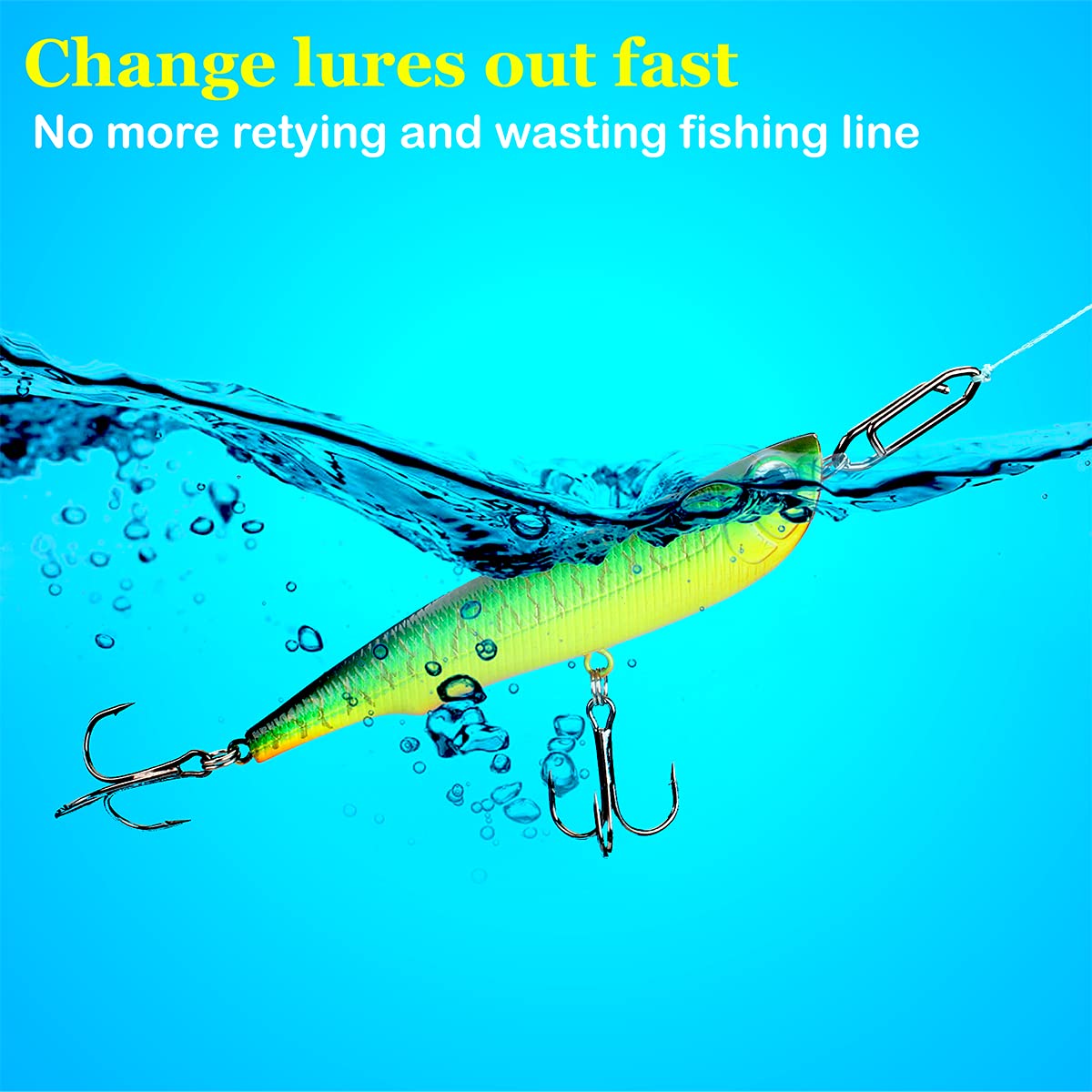 Stainless Steel Quick Change Fishing Lure Connectors - 50 Pcs Power Clips for Fly Fishing Tackle (50-135 lb Test) | Fast Leader/Bait/Hook/Weight Attachment | Ideal for Saltwater & Freshwater Fishing