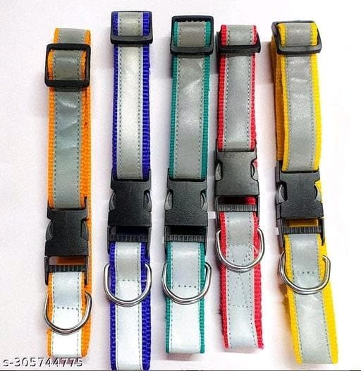 Reflective Dog Collar with Ring - Adjustable Nylon Pet Collar for Small to Large Dogs (5-Pack) | Comfortable & Easy to Use | Perfect for Night Walks, Jogging & Outdoor Safety
