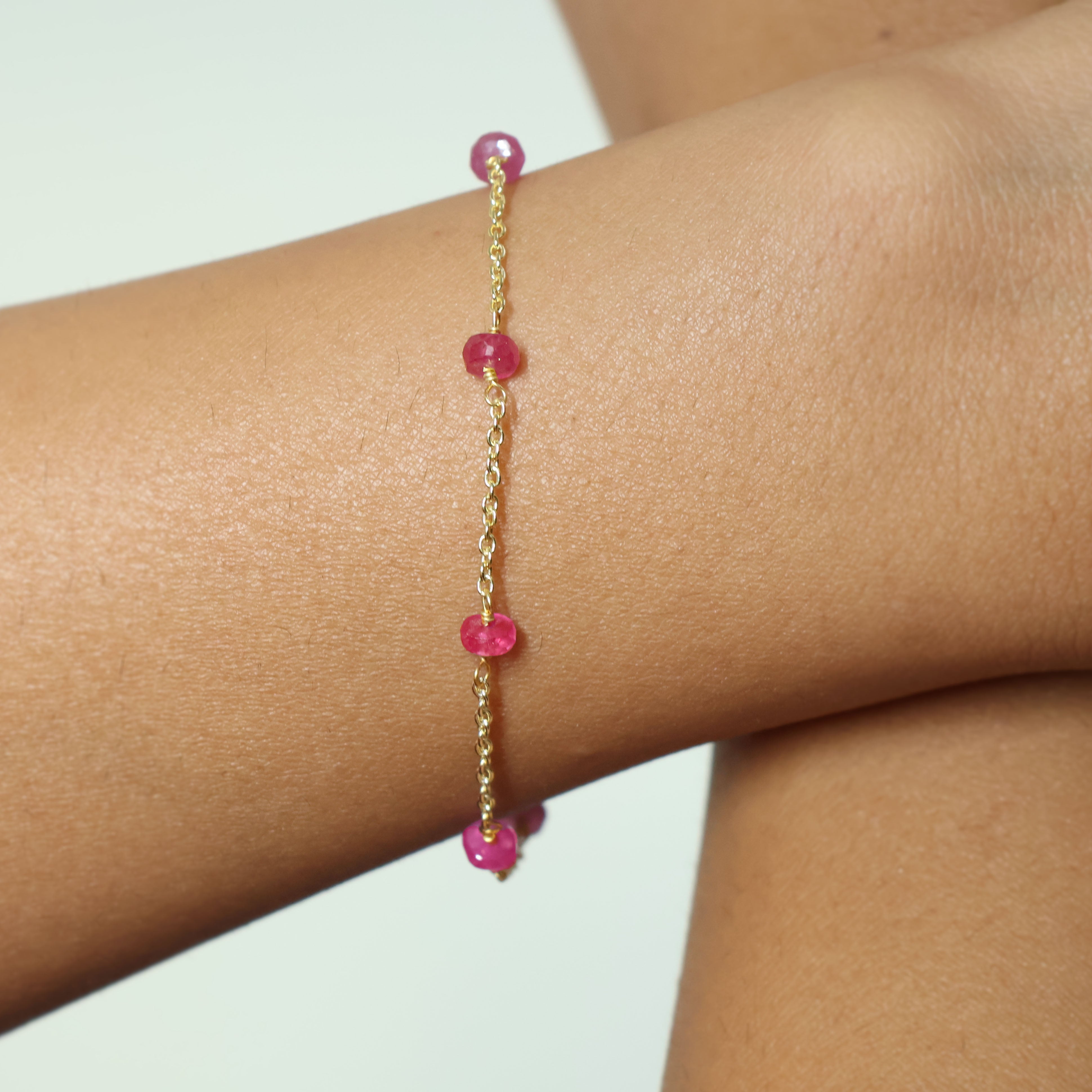 Natural Ruby Rondelle Minimalist Chain Beaded Bracelet for Women - Elegant Boho Jewelry Gift for Birthday, Anniversary & Special Occasions