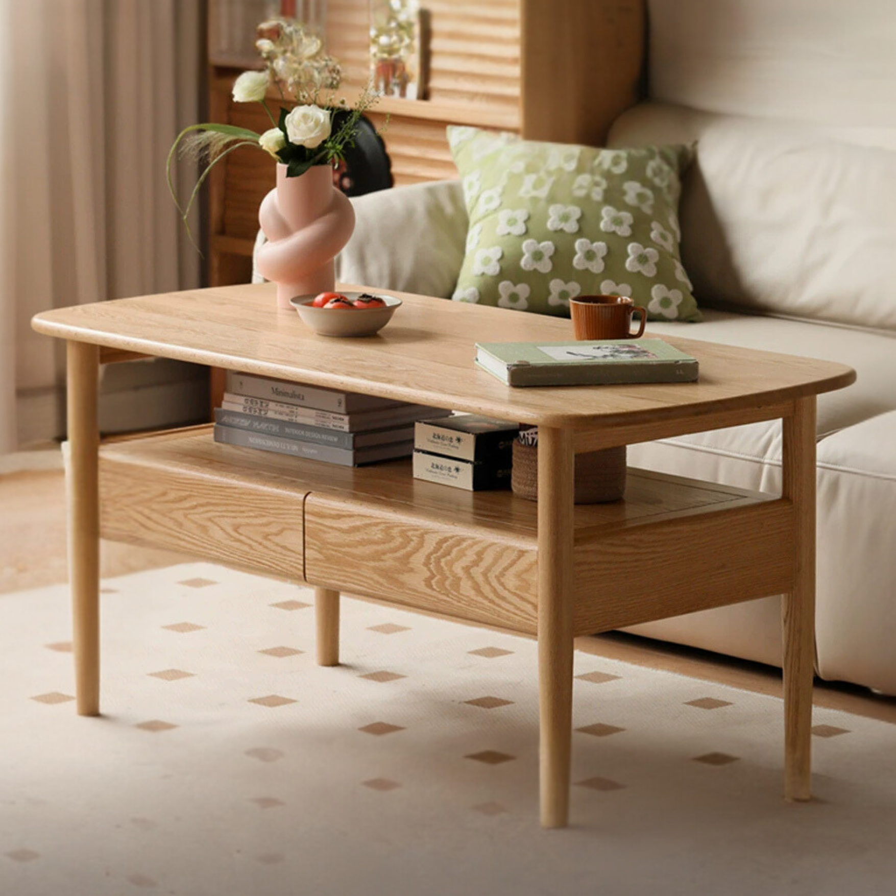 Solid Oak Wood High Leg Coffee Table - Modern Living Room Furniture for Home Decor & Relaxation