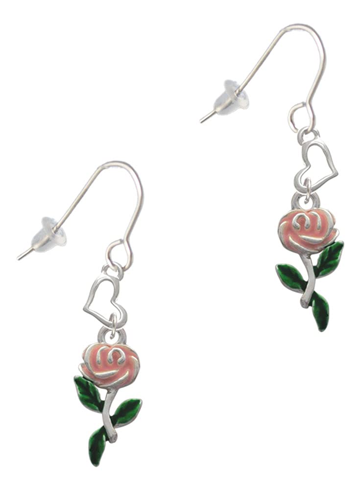 Delicate Silvertone Enamel Rose Heart French Earrings for Women - Romantic Floral Jewelry for Date Night & Special Occasions