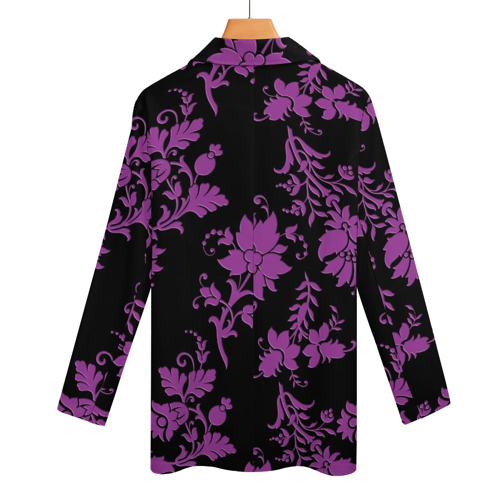 Elegant Purple Floral Casual Blazer for Women - Perfect for Office, Parties & Spring Outfits