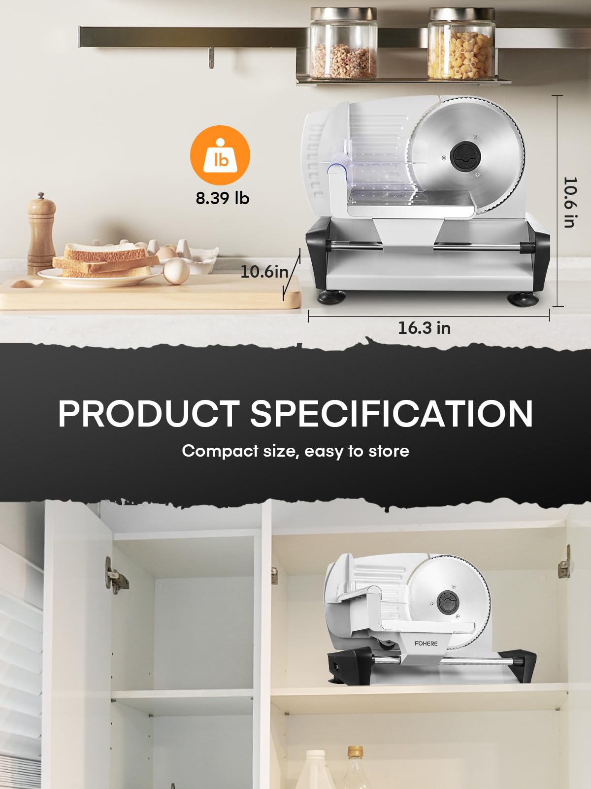 FOHERE 200W Electric Meat Slicer for Home Use - 7.5