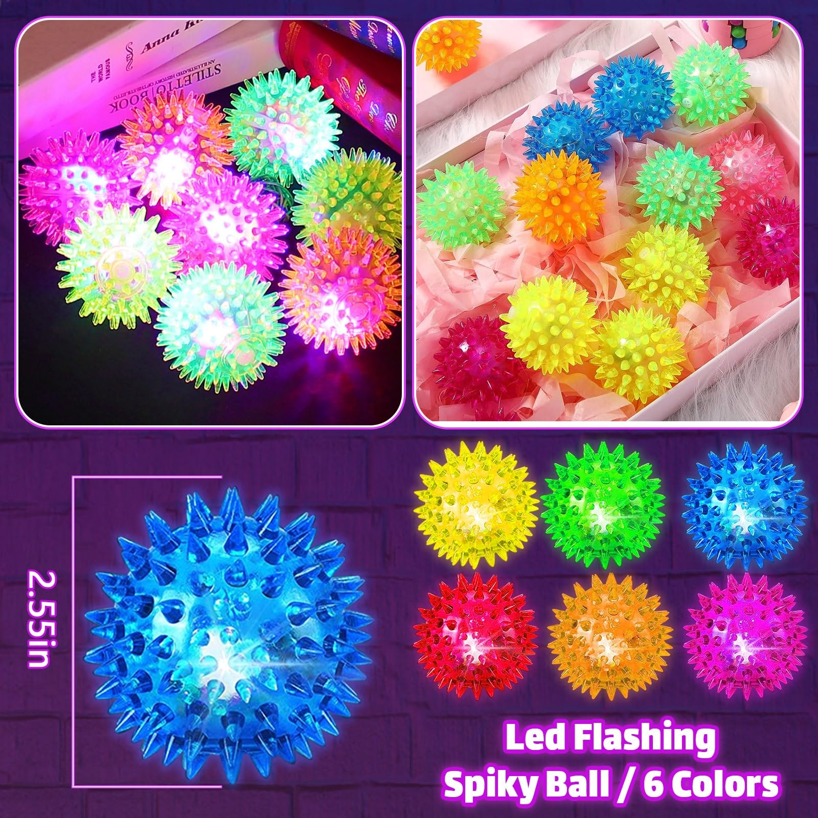 LED Flashing Spiky Sensory Balls for Kids - Bouncy Light Up Toys for Toddlers 1-3, Autism Stress Relief, Fidget Toys, Glow in The Dark Party Favors & Gifts - Perfect for Sensory Play, Birthday Parties and Calming Anxiety