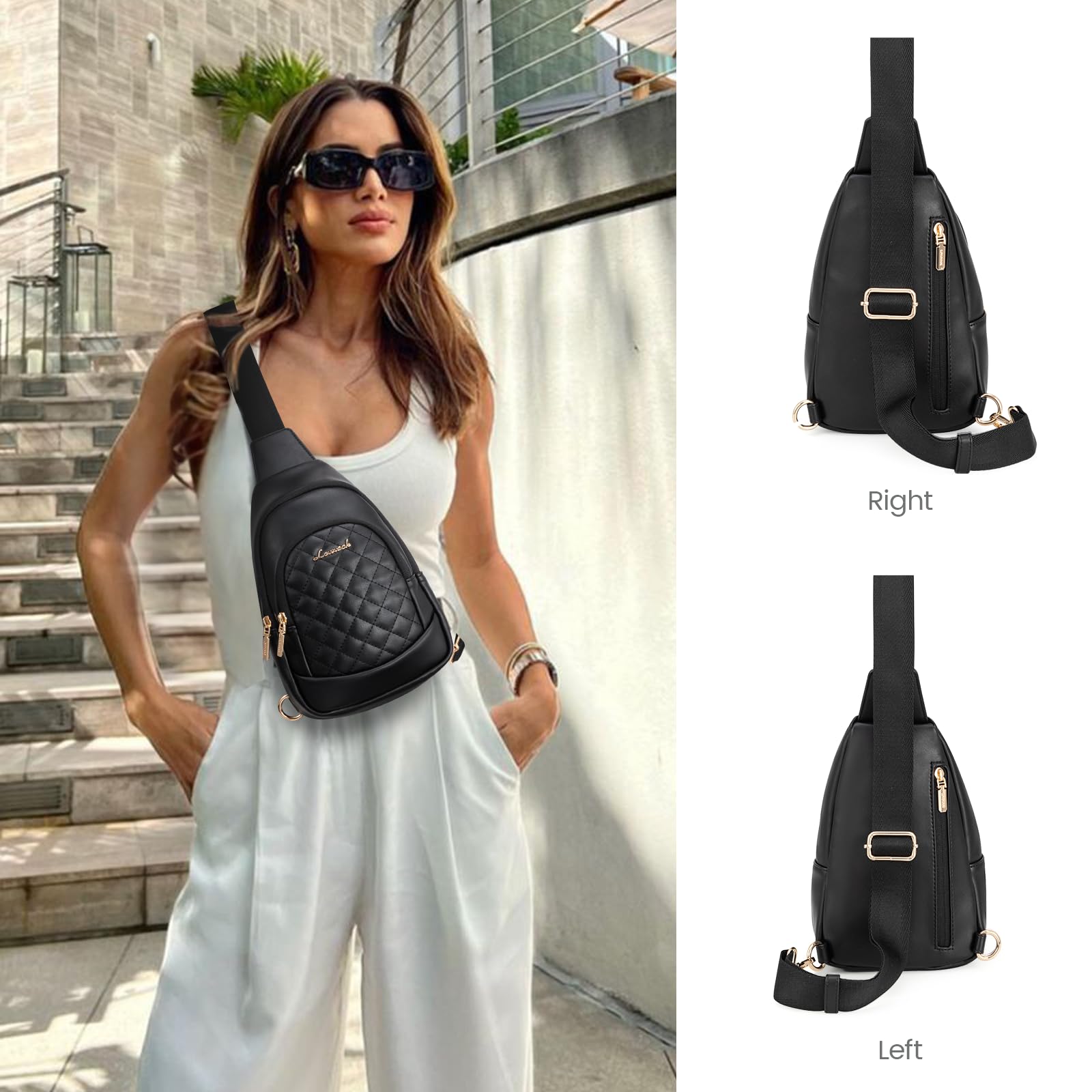 LOVEVOOK Women's Leather Crossbody Sling Bag with Detachable Strap - Fashionable Shoulder Purse for Daily Use, Travel & Shopping