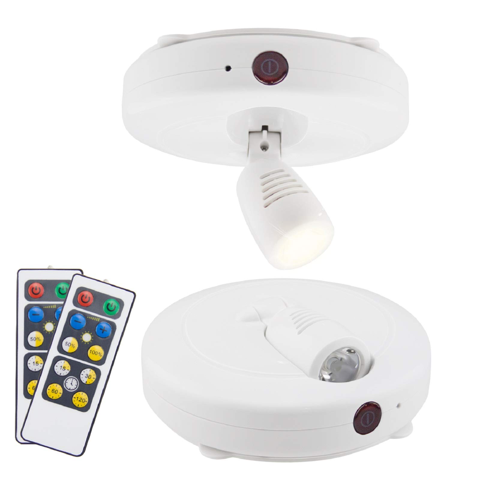 Wireless LED Spotlights with Remote - Dimmable Battery Operated Art Lights for Wall Display, Rotatable Head Stick-On Picture Lights for Posters, Dartboards & Artwork (2-Pack) - Perfect for Home Gallery, Office Decor & Retail Displays